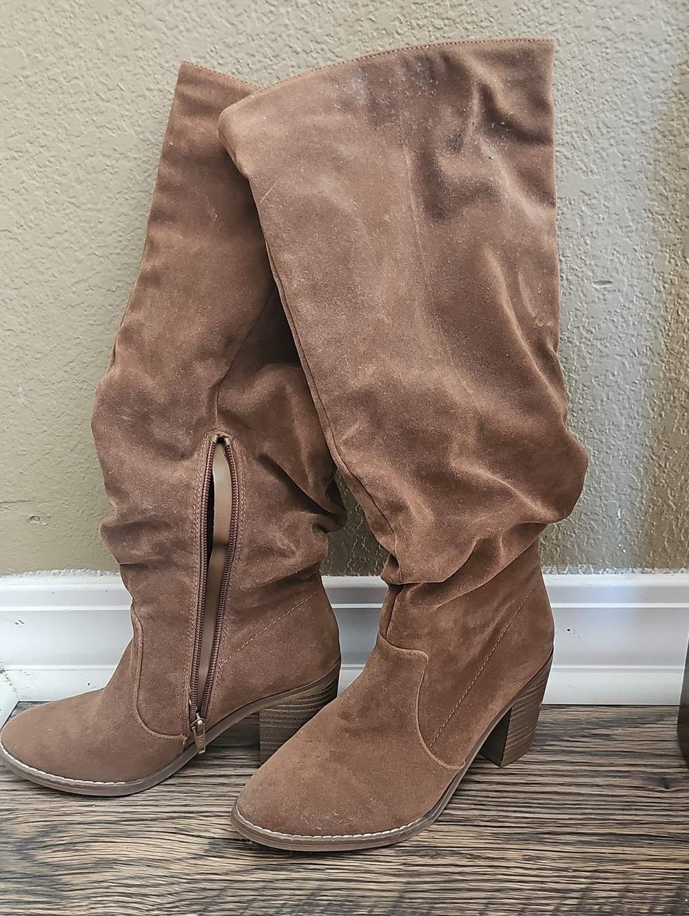 Target Brown Suede Slouchy Mid-Calf Block Heel Boots